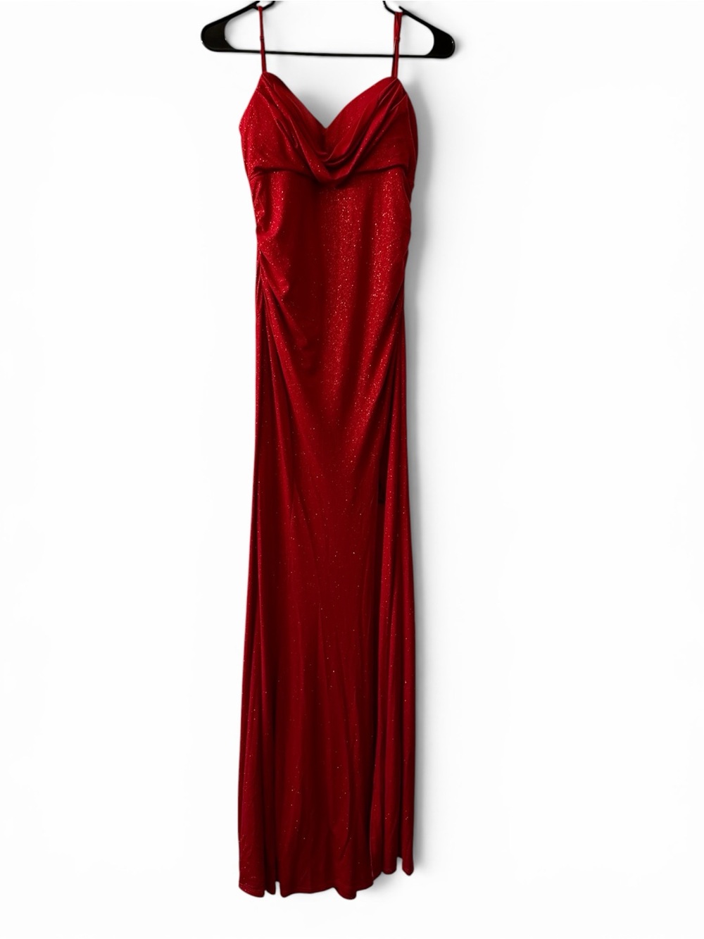 Emerald Sundae Sparkling Red Cowl-Neck Maxi Dress